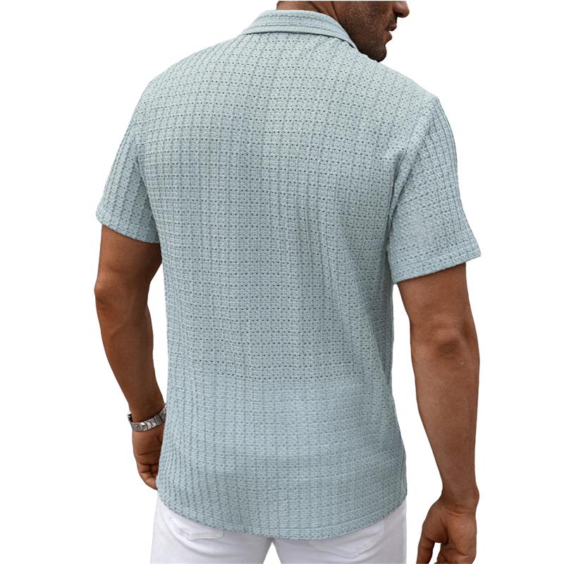 2026 Summer Men's New Lapel Button-up Shirt Cool Breathable Hole Design Casual T-shirt