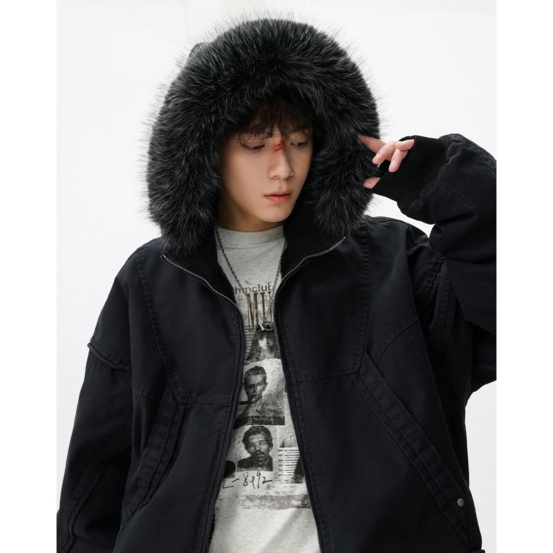

Men s Retro Fur Collar Winter Jacket - Velvet-Lined, Thick, and Warm Small чорний