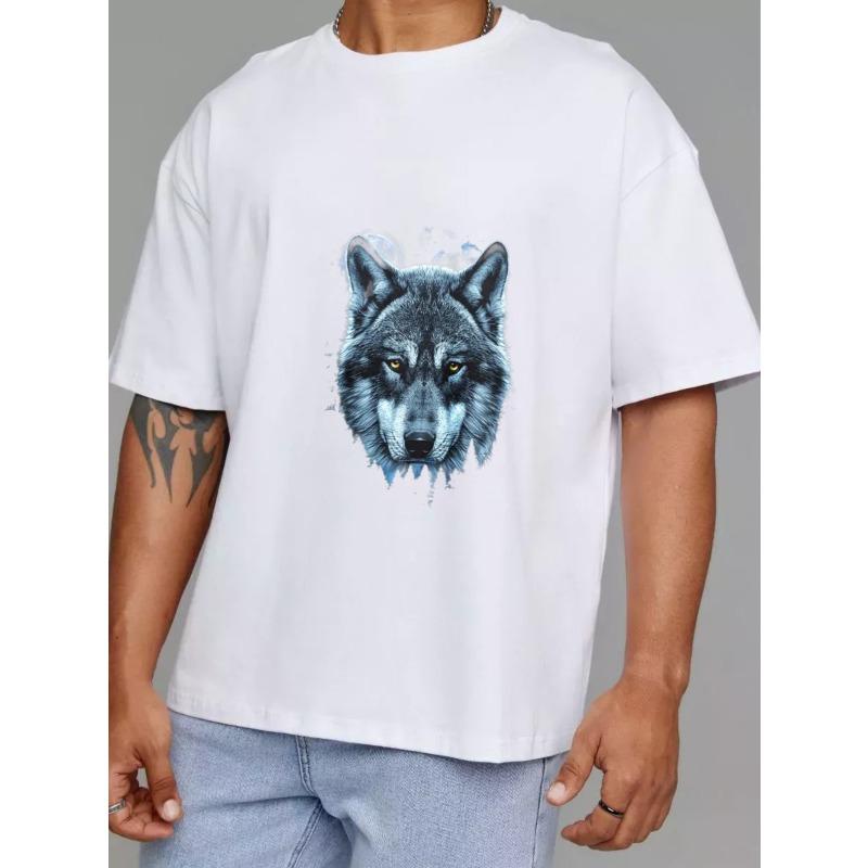 Wolf Head Graphic T Shirt White Wolf Print Casual Wear for Men and Women Outdoor Adventure Streetwear Fashion Top