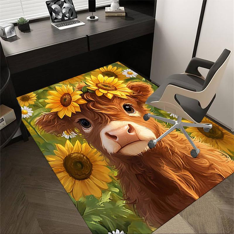 1PC cow sunflowers Anti-slip carpet, suitable for Office, bedroomand playrooms. It can also be used as a sofa footrest cover-W109