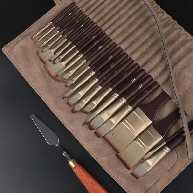 22 Stück Pinsel mit Pinselhalter, Anti-Haarausfall Nylon-Pinsel für Öl-, Acryl- und Aquarellmalerei