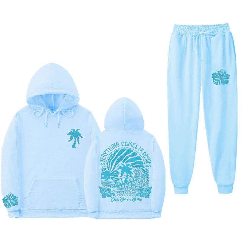 Chasing Sunsets Threaded Peripheral Printing Men's and Women's Sweatshirts Sweatpants Set Hoodie Straight Pants Set