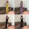 Elegant Polyester V Neck Dress With Slit For Office Wear Women Spring 2025