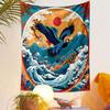 Japanese Crane and Mountain Landscape Patterned Tapestry Decorative Wall Hanging, Home Bedroom Living Room Decor