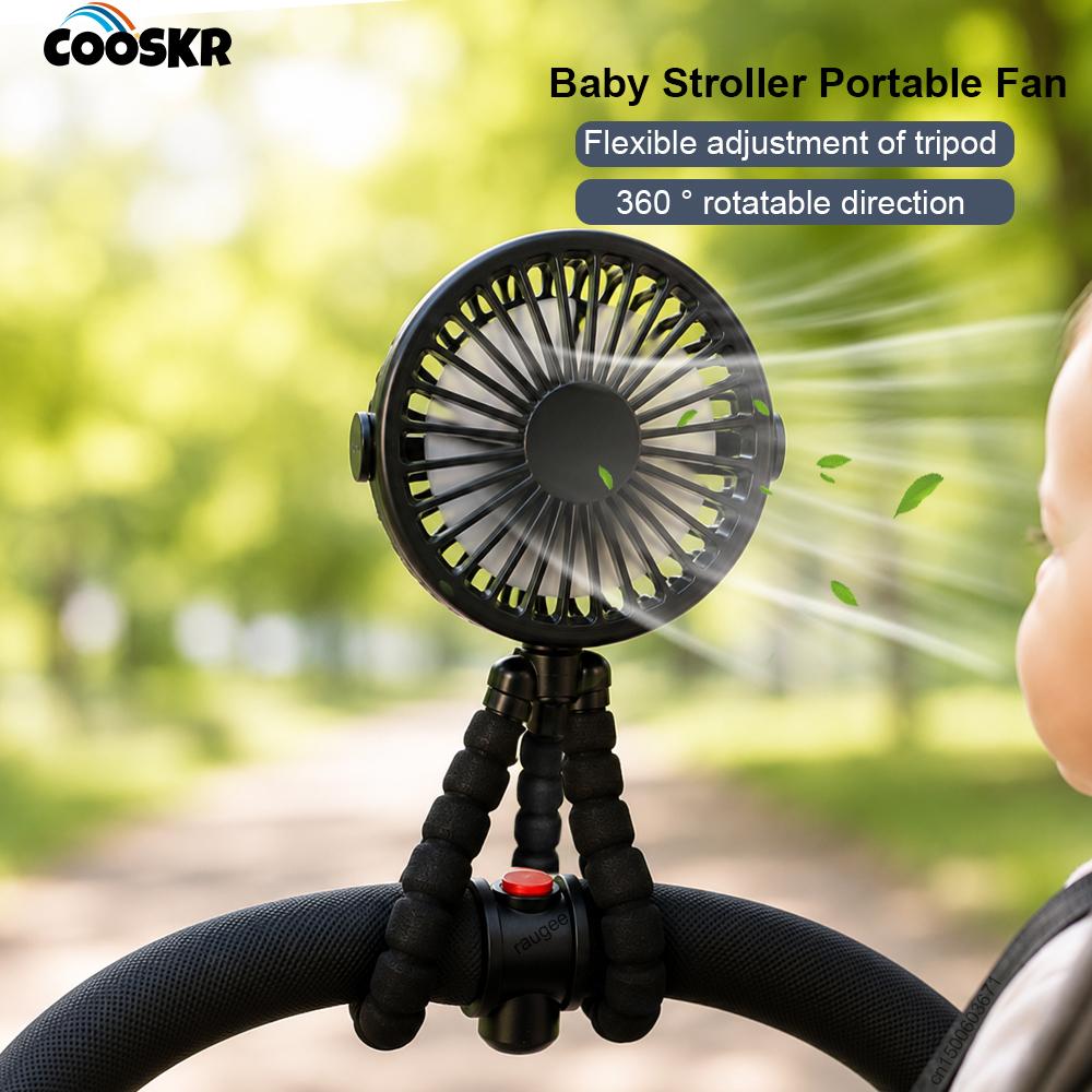 Baby Stroller Fan Portable Handheld 360° Rotate Flexible Adjustable Tripod Air Cooling Fan Rechargeable Baby Stroller Clip Fan