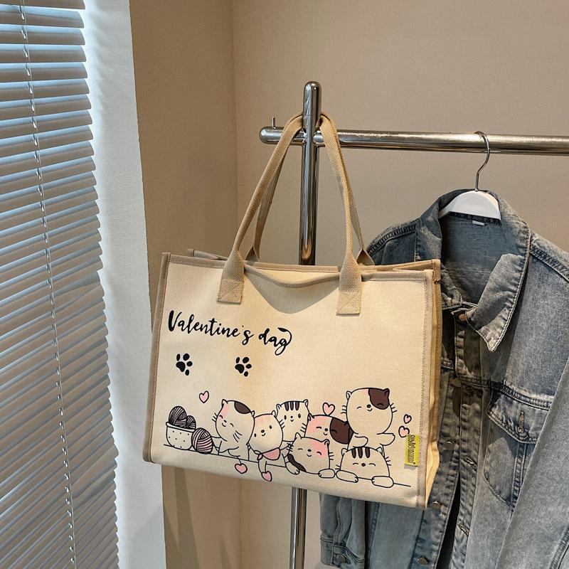 Cute Cartoon Large-capacity Canvas Bag Women's New Casual Shoulder Bag Class Commuter Tote Bag
