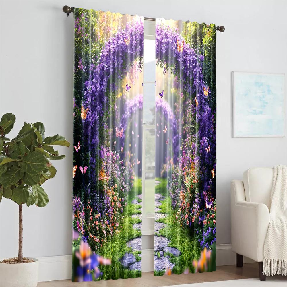 2 szt., wszechstronne poliestrowe przezroczyste zasłony do dekoracji domu Ścieżka Wiosennego Lasu do użytku w sypialniach i salonach