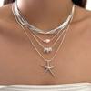 Starfish Multilayer Necklace Alloy Geometric Pendant For Women Summer Fashion