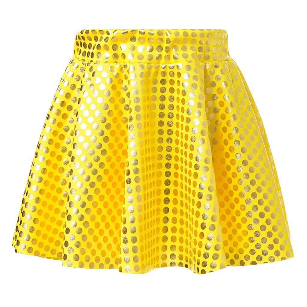 Girls Festivals Dance Skirt: Elastic Waistband Sparkling Dot Mini Swing Skirt for Skating Stage Performance