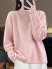 Women's 100% Wool Cable Knit Sweater, Half-High Neck, Loose Fit, Thick for Autumn/Winter