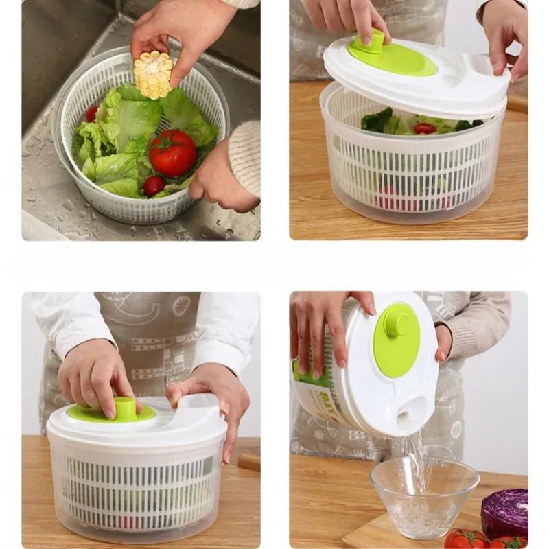 Multifunction Salad Spinner Lettuce Dryer Manual Vegetable Drainer Crisper Strainer For Washing Drying Leafy Kitchen Accesosries