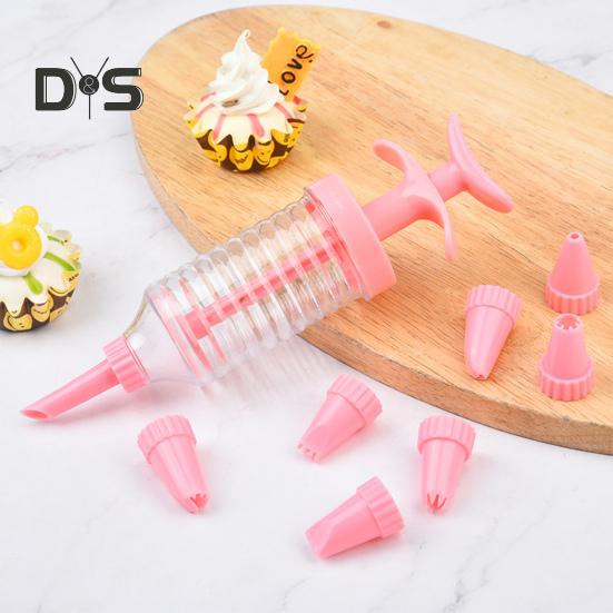 1 Set Pastry Nozzle Kit Food Grade Safe Pink DIY Baking Cake Decorating Syringe