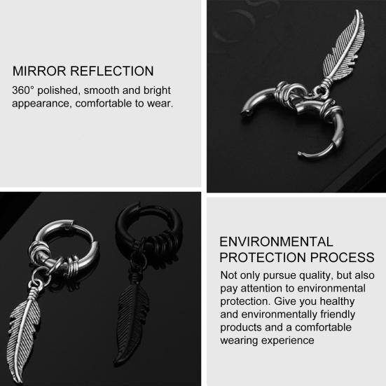 1 Pair Feather Shape Drop Earrings Small Vintage Piercing Round Clip Earrings Jewelry Accessory