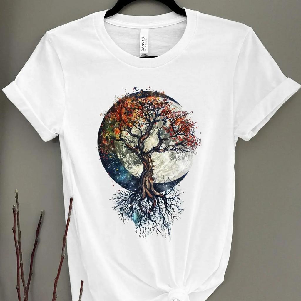 Tree Of Life Moon T Shirt Nature Inspired Casual Eco Friendly For Lovers All Occasions Vintage Slightly Homme