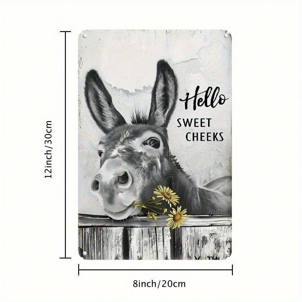 Metal Wall Art Poster, Donkey Sunflower Decor for Bathroom, Retro Kitchen Print 20x30 cm