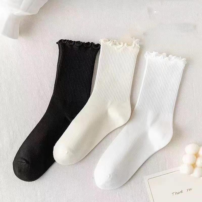White Lace Socks Children'S Summer Mid-Tube Fungus Edge Women'S Socks Tide College Style Versatile Jk Stacking Socks