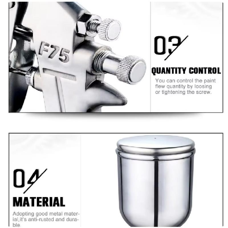 F-75 Spray Gun 1.5mm Nozzle with Cup Silver Handle Adjustable Color Spray Gun for Automotive Furniture Parts Painting