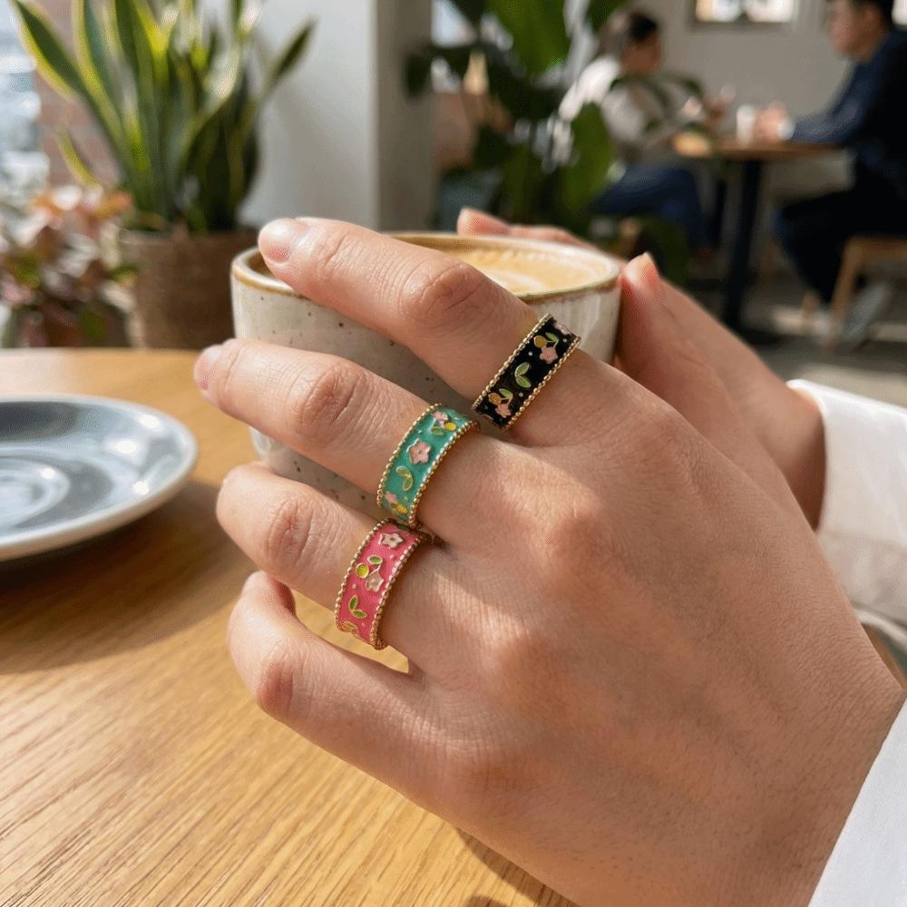 Vielseitiger Floraler Offener Ring Öl-Tropfen Vintage Schmuck Neuer Emaille Ring Geschenk