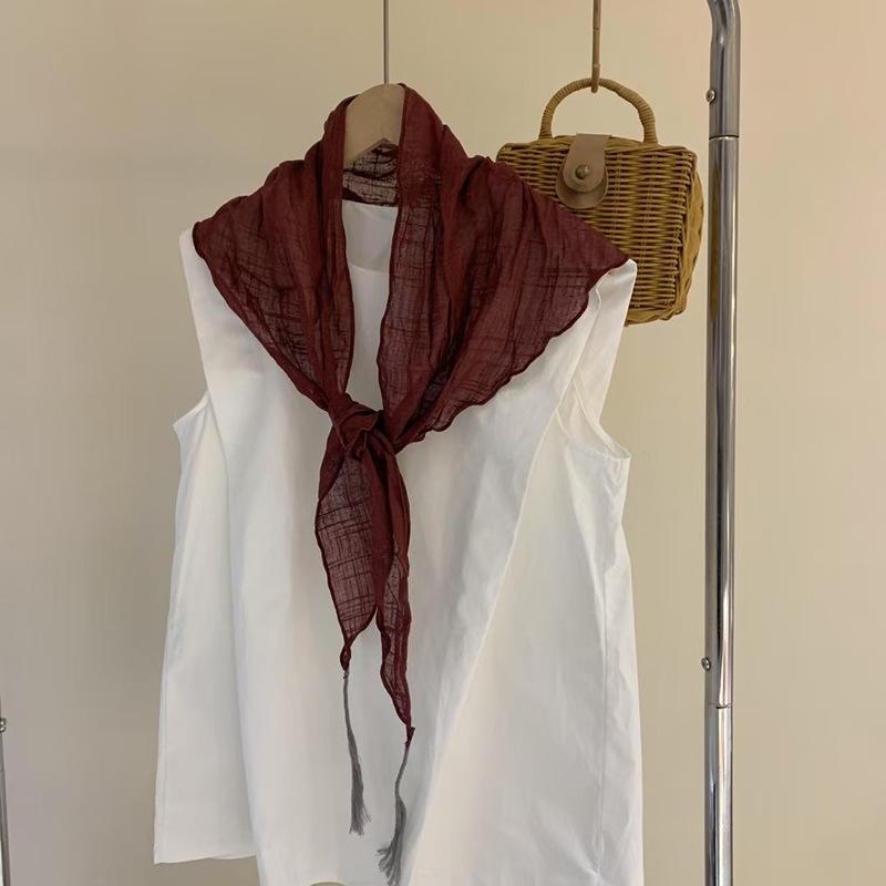 Korean Dongdae Gate Knocks On Fashionable Solid Color Cotton Linen Scarf for Women with Fashionable Versatile Retro Literary Exterior Shawl