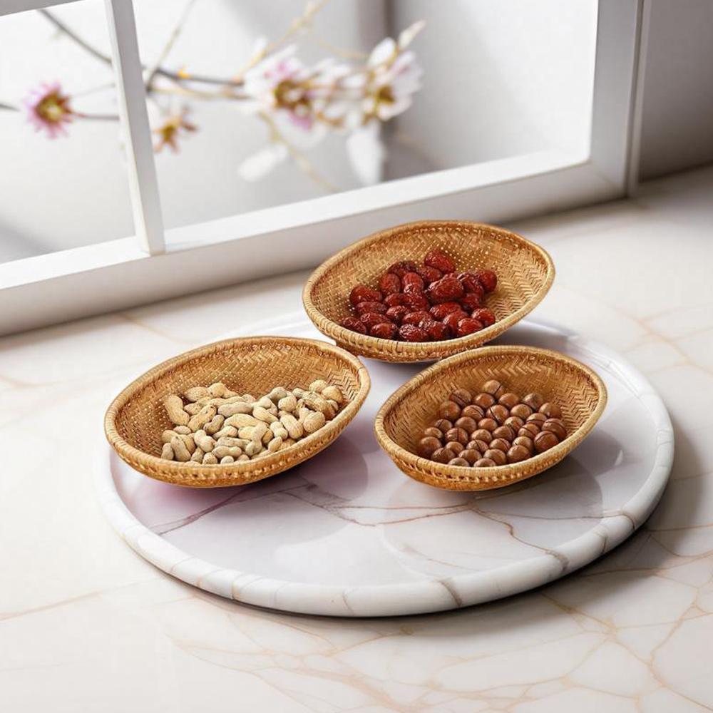 Smoked Oval Bamboo Woven Basket Kitchen Sieve for Fruit Vegetable Drying Storage Hotel-Style Weaving Dustpan Included