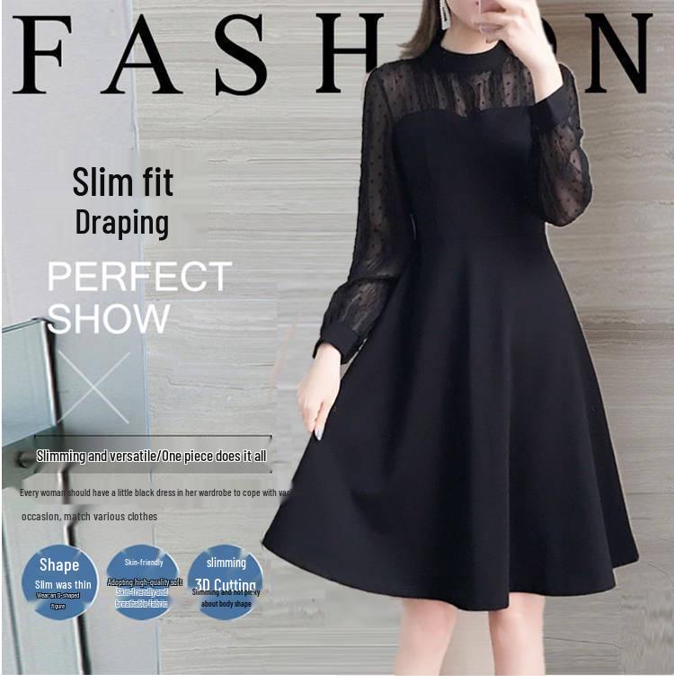 Waist-Cinching Lace Dress: Plus Size, Slimming, Long-Sleeved, for Spring & Autumn