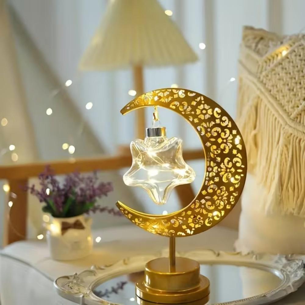 Metal Iron Art Star Moon Bedroom LED Night Lights Muslim Ramadan Night Light For Bedroom Festival Eid Home Decoration Light