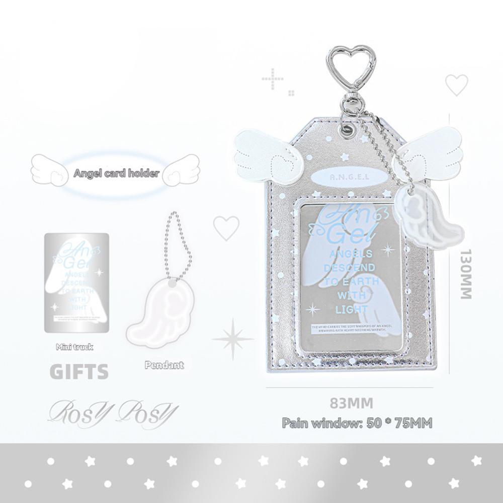3 Inch PU Leather Photocard Holder Angel Wing Star Photo Card Case Campus Card Protection Badge Card Display Holder Card Pouch