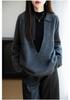 2025 Autumn/Winter Women's Pure Wool V-Neck Knit Polo - Casual Loose Pullover