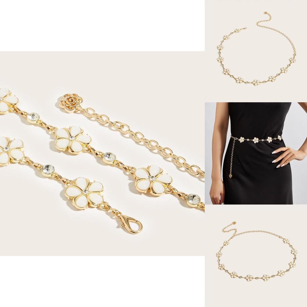 Gold Plated Flower Waist Chain With Jewelrystyle Clasp For Dresses And Skirts