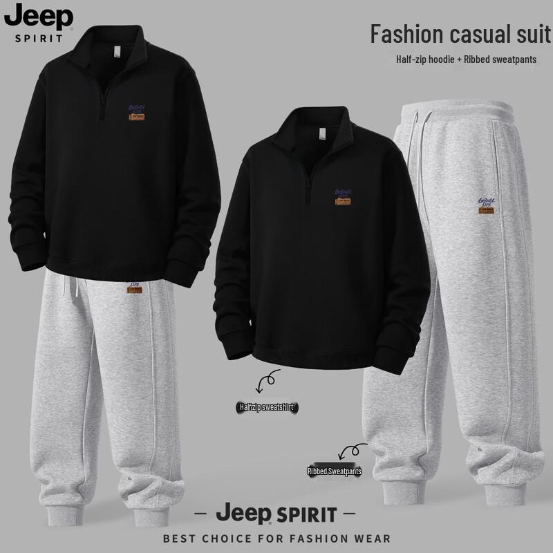 

JEEP SPIRIT Men s 2025 Loose Fit Sporty Hoodie & Sweatpants Set L