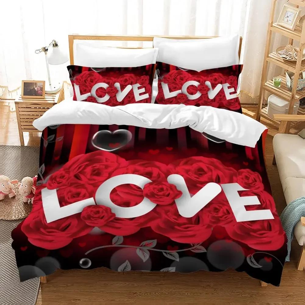 Rose Flower Valentine's Day Mother's Day Comfortable Duvet Quilt Cover Pillowcase Bedding Set Bedroom Decoration Home Textile