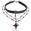 Punk Dark Black Cross Stars Pendant Necklace for Women Men Hiphop Cool Red Crystal Leather Choker Necklace Party Jewelry Gifts