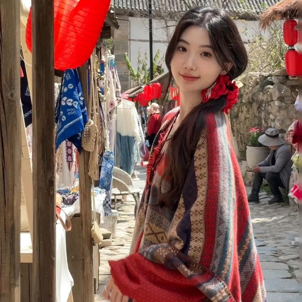 Ethnischer Stil Schal Kopftuch Sonnenschutz Temperament Strickjacke Für Frauen Dame Mädchen