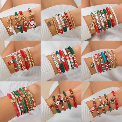 Grenzüberschreitendes Weihnachts-Polymer Clay Schneemann Perlenarmband-Set