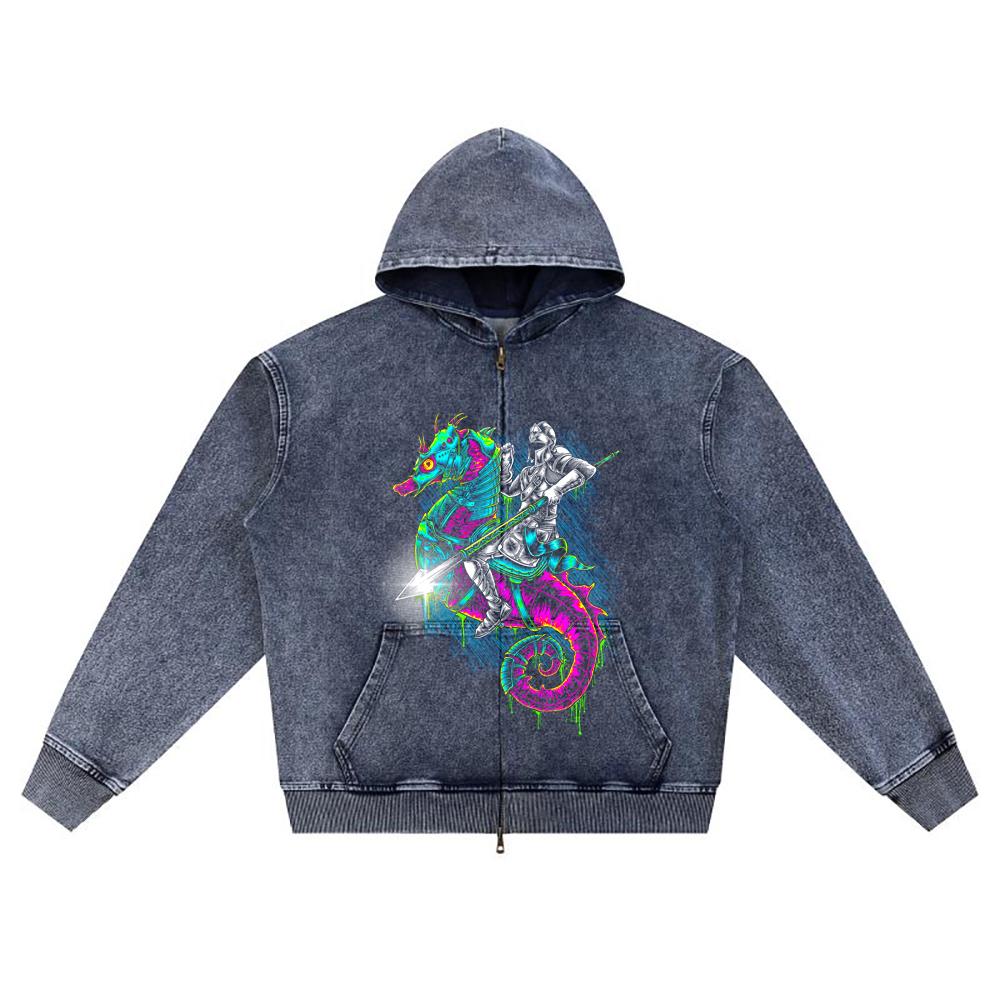 

Худи на молнии из вязаного денима с принтом DTG Caballero de mar Brother XL темно-синий