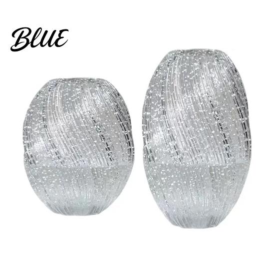 Artistic Desktop Decoration Luminous Waves Glass Flower Vase Decorative Modern Art Wide Mouth Vase Romantic Blue Light Home Decor Rustic Floral