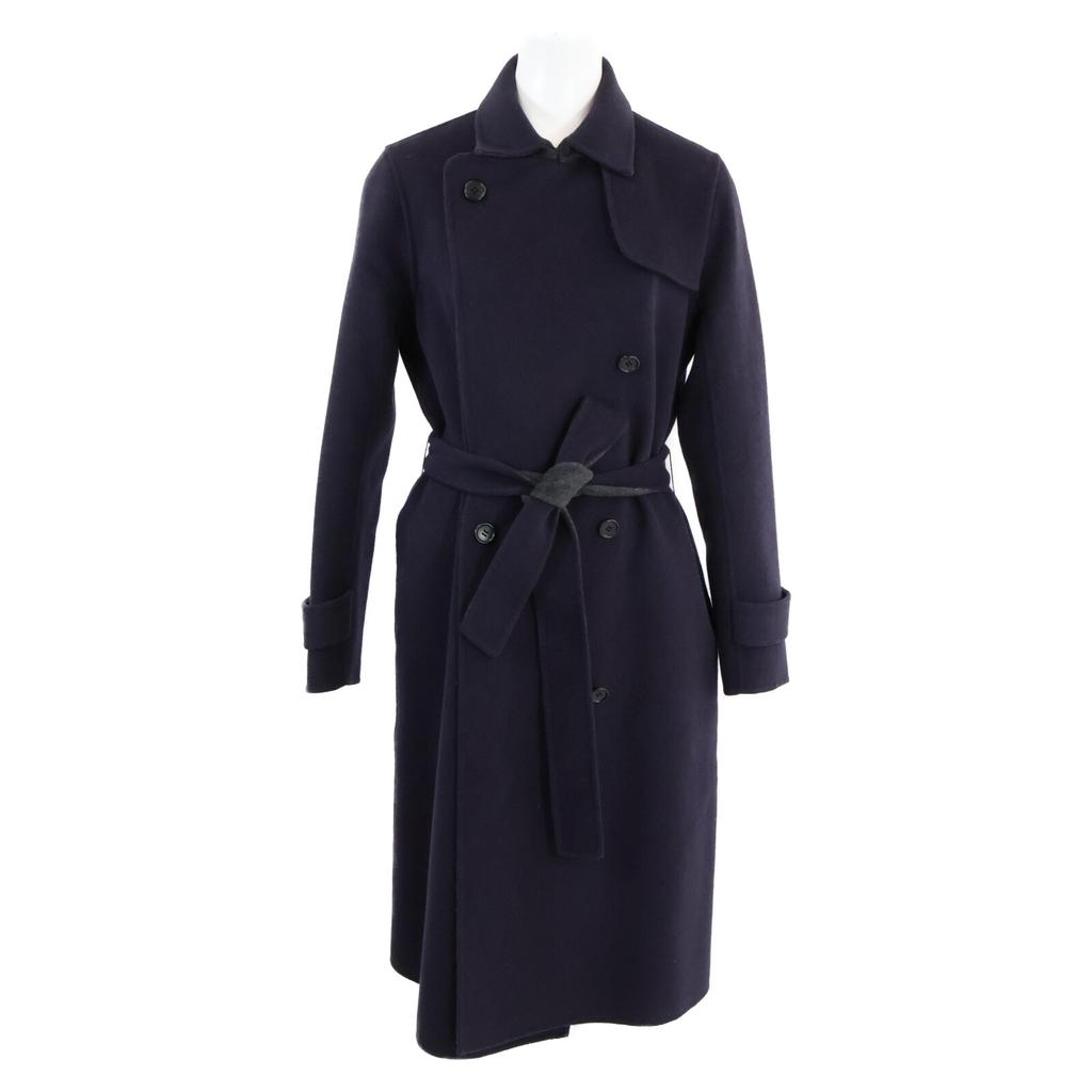 theory luxe 03-7409610 Navy 100% wool double breasted belted long coat coat 38 NavyUsed