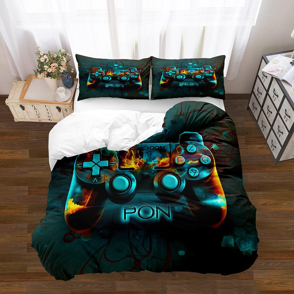 Gamepad Pattern Printing Quilt Cover Pillowcase 3D Digital Printing Three-Piece Set