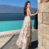 French Seaside Vacation Printed Neck Chiffon Cake Long Dress Women's Collar Waist Thin Dress Xia Xin