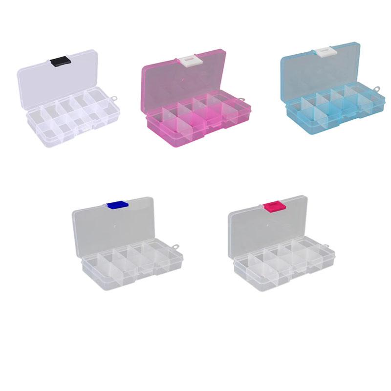 Clear Plastic Storage Box 10 Compartment with Sealing Lid Container for Case for Small Jewelry Ring for Pill Multicolor