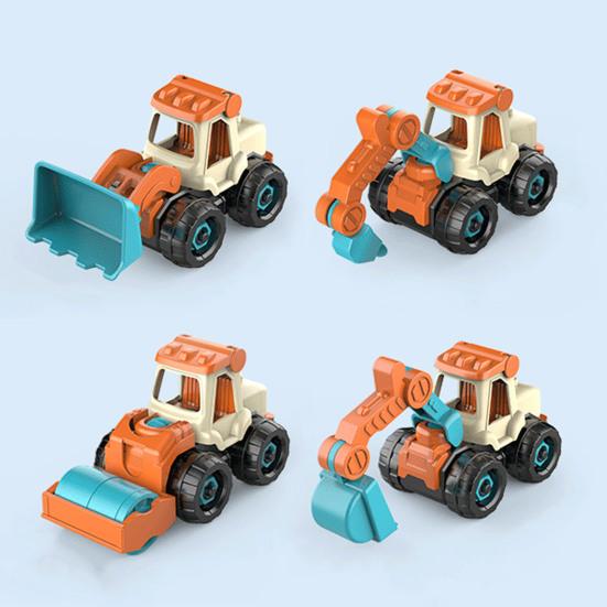 4Pcs/Set Engineering Vehicle Toy with Screwdriver Realistic Educational Detachable Assembly Construction Truck Kit for Children