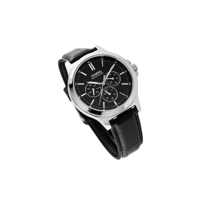 Casio STANDARD Series Fashionable Business Retro Classic Three Eyes Six Pins Black Dial Waterproof Quartz Movement Genuine Leather Strap MTP-V300L-1A
