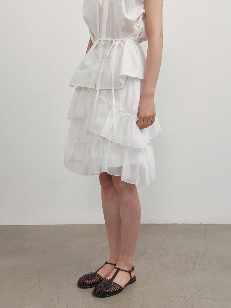 GANISONG Fallen Ruffle Skirt_White