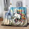 1pc White Horse Printing Lightweight Flannel Blanket, Comfortable and Warm Blanket, for Camping Sofa Bed and Couch Office, Gift