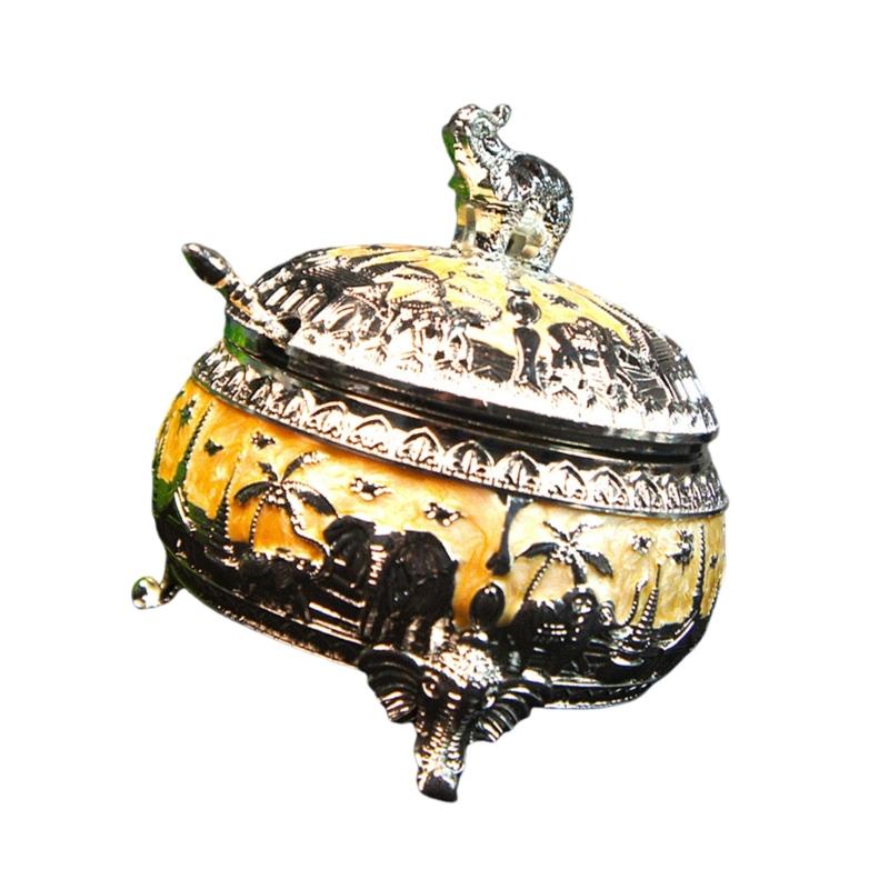 Q1JB Elegant Alloy Sugar Bowl with Lid and Spoon Elephant Kitchen Container Alloy Texture Table Decorating Accessories