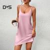 Damen Nachthemd Ärmelloses Chemise Pyjamakleid Spaghettiträger Racerback Tankkleid mit Taschen Sommer Lockere Nachtwäsche