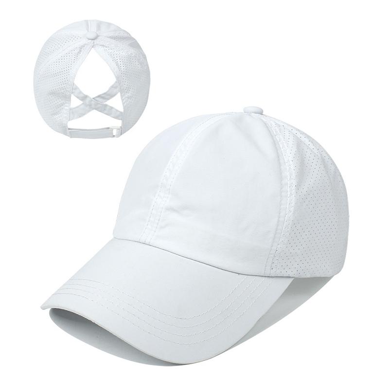 Summer Sun Hat Women Cross Ponytail Baseball Cap Outdoor Sport Hat Breathable Quick-Dry Sun Hat Camping Hiking Running Golf Caps белый