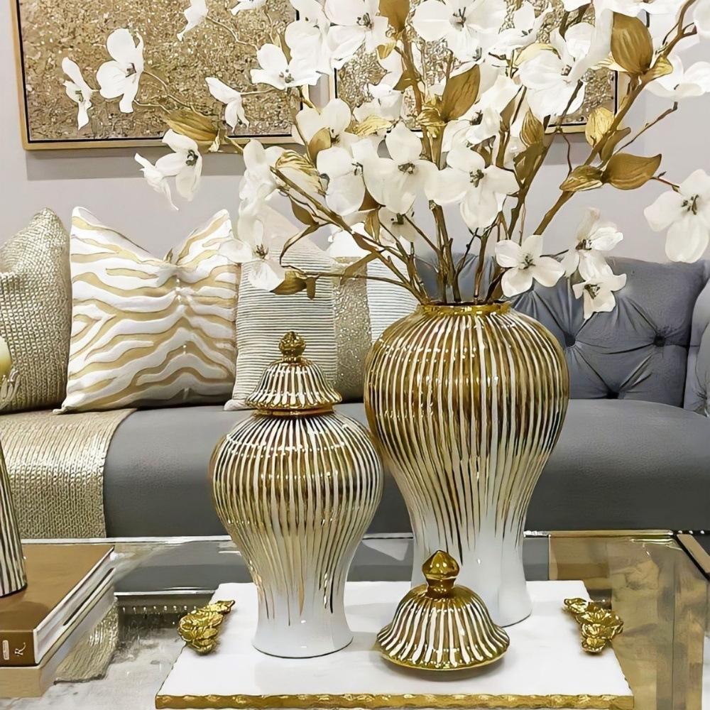 Ceramic vase storage jar General's jar vase Creative minimalist electroplated gold ceramic vases Hotel decor Wedding home crafts