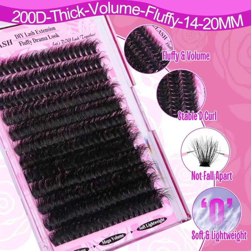 200D Faux Mink Lash Extensions Manga Individual Cluster Lashes 14-20Mm Natural Long Black Eyelashes D Curl False Eyelash Makeup