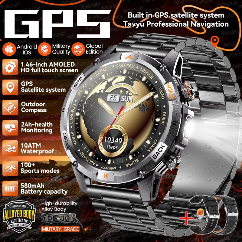 2026 New Adult Outdoor GPS Sport Smart Watch Altimeter Barometer 10ATM Waterproof 580mAh Battery Bluetooth Call Men AMOLED Smartwatch